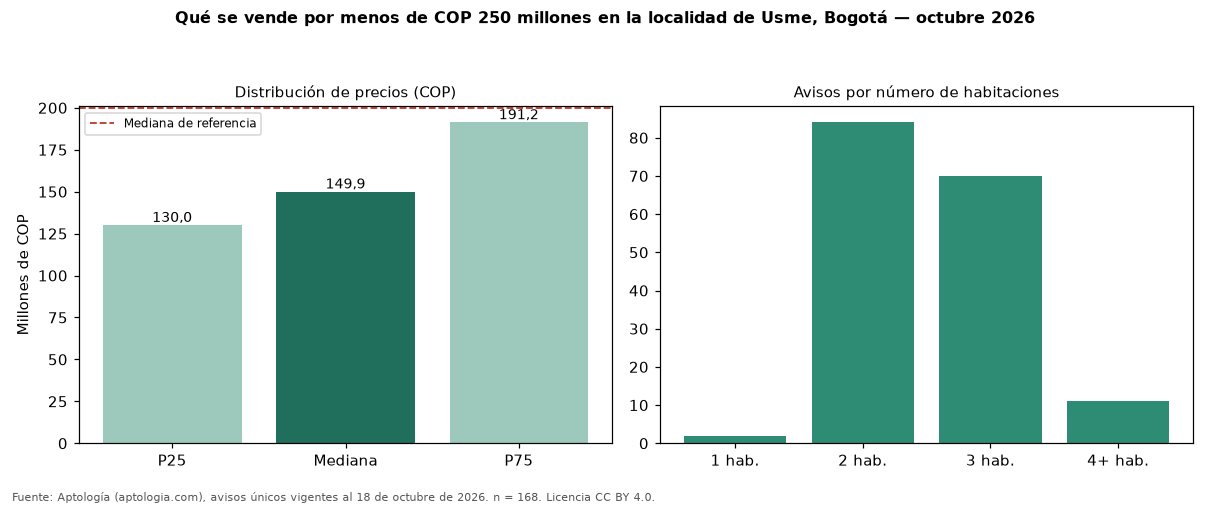 Qué se vende por menos de COP 250 millones en la localidad de Usme, Bogotá — octubre 2026